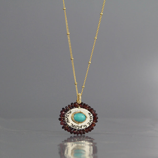 Garnet Engraved Happiness Necklace