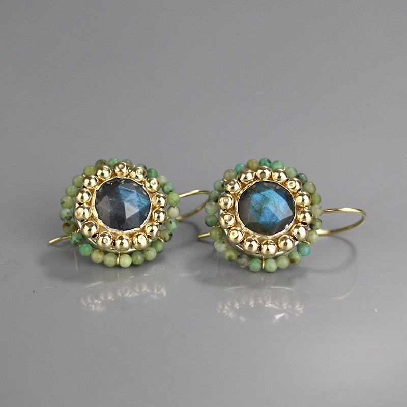 Labradorite Mandala Earrings in Gold Filled