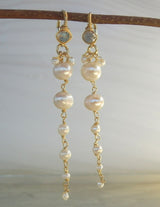 Long Moonstone Pearl Vine Earrings