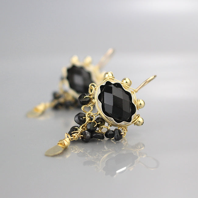 Black Onyx Gemstone Waterfall Earrings