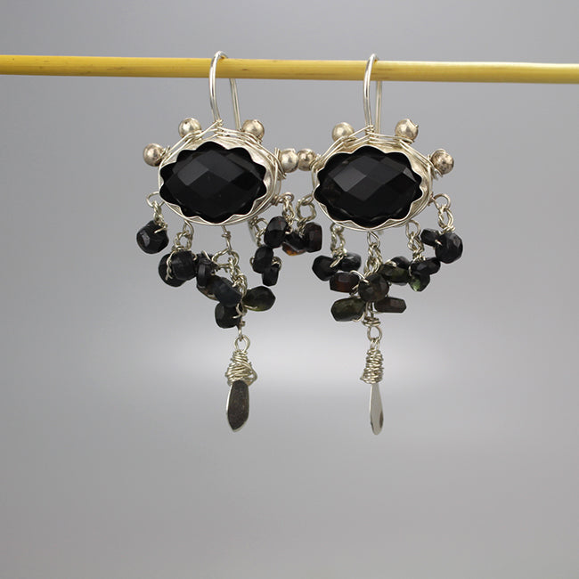 Silver Onyx Gemstone Waterfall Earrings