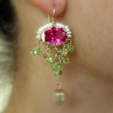 Waterfall Earrings with Pink Zircon and Pearl