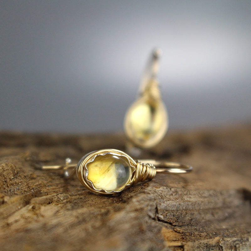 Wire Wrapped Yellow Citrine Earrings