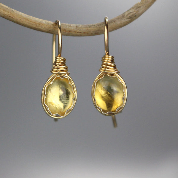 Wire Wrapped Yellow Citrine Earrings