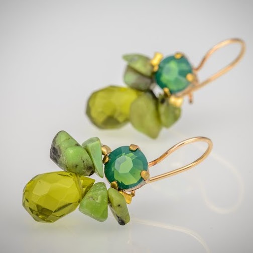 Green Swarovski Bee Earrings in Copper
